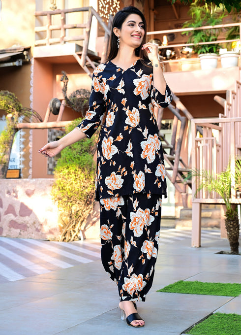 Designer Black Floral Coord Set